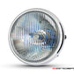7.7 Inch Gloss Black + Chrome Metal Classic Headlight - H4 55W Halogen, DOT Approved, 6000K Cool White for Cafe Racers, Scramblers, Project Bikes
