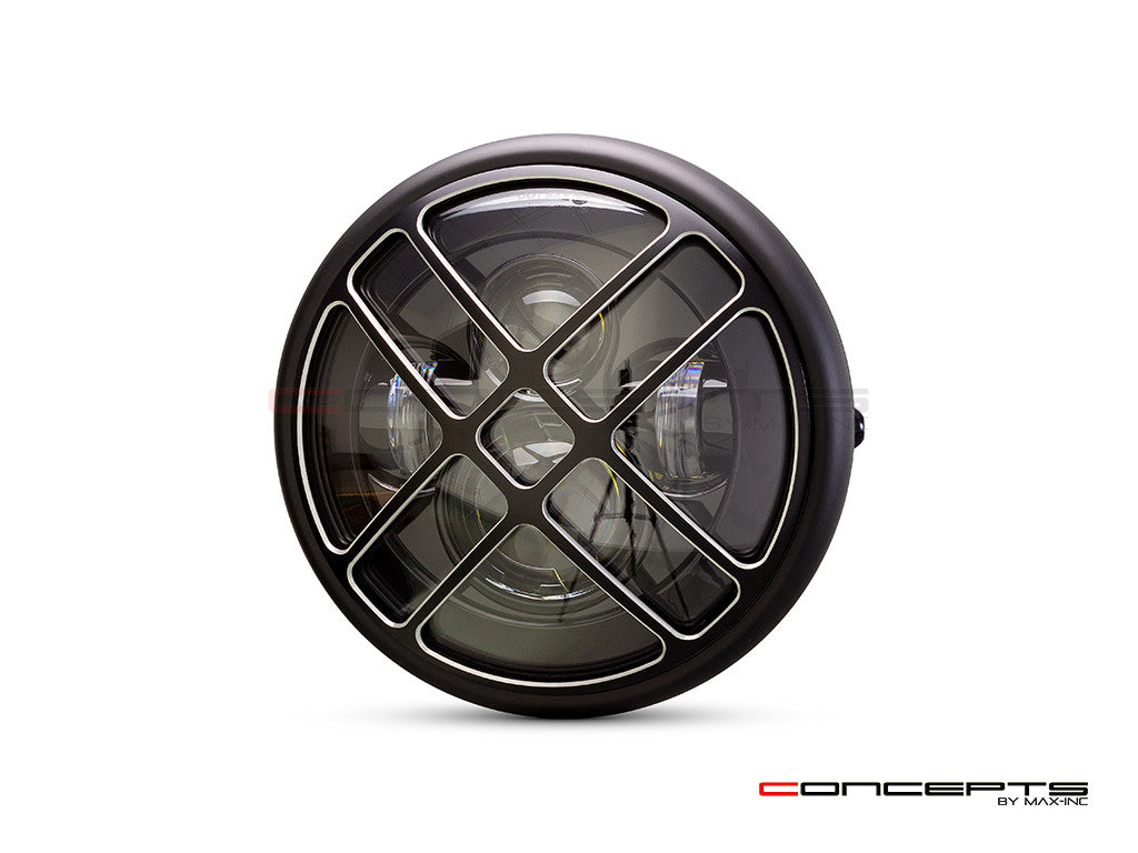 7.7" Matte Black + Contrast Multi Projector LED Headlight + Titan Grill Cover