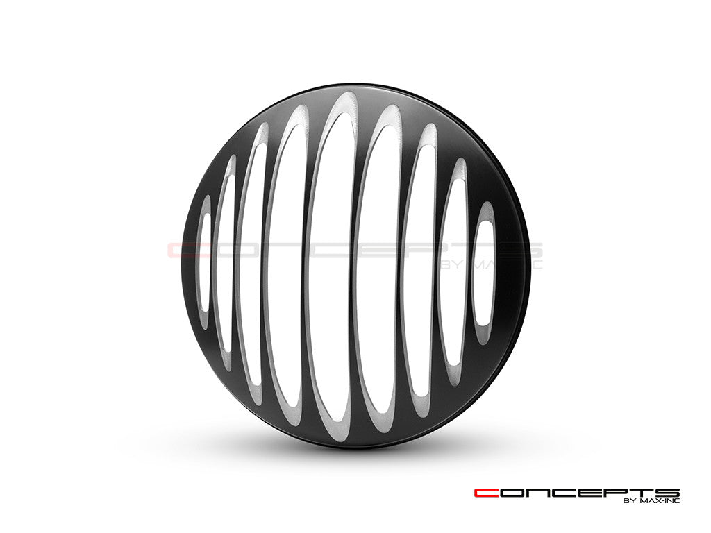 Prison Bar Design 7" Black + Contrast Cut CNC Aluminum Headlight Guard Cover