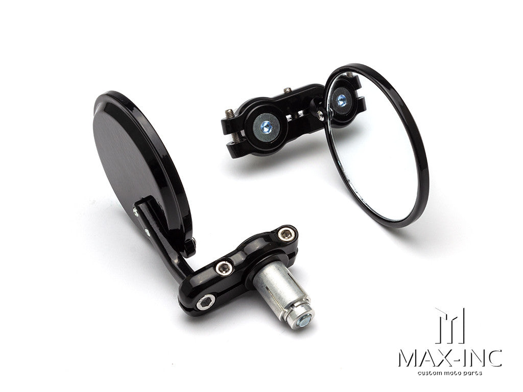 Black Round Alloy Bar End Mirrors - Fits 7/8"(22mm) Bars & Renthal Bars