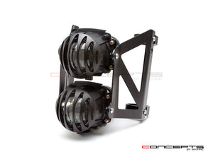 Max Dual Stacked Streetfighter Motorcycle Headlight – Universal Adjustable Brackets (32-59mm), High/Low Beam & Side Light, ABS Grille