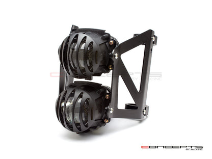 Max Dual Stacked Streetfighter Motorcycle Headlight – Universal Adjustable Brackets (32-59mm), High/Low Beam & Side Light, ABS Grille