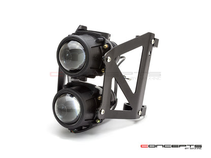 Max Dual Stacked Streetfighter Motorcycle Headlight – DOT-Compliant, Adjustable Fork Clamps (32-59mm), High/Low Beam & Side Light
