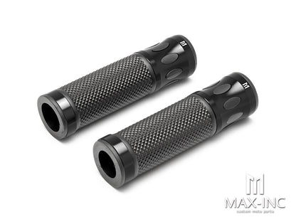 Oval Cut Black Anodized CNC Machined Aluminum / Rubber Hand Grips - 7/8" (22mm)