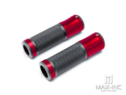 Retro Red Anodized CNC Machined Aluminum / Rubber Hand Grips - 7/8" (22mm)