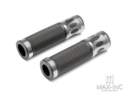 Oval Cut Silver Anodized CNC Machined Aluminum / Rubber Hand Grips - 7/8" (22mm)
