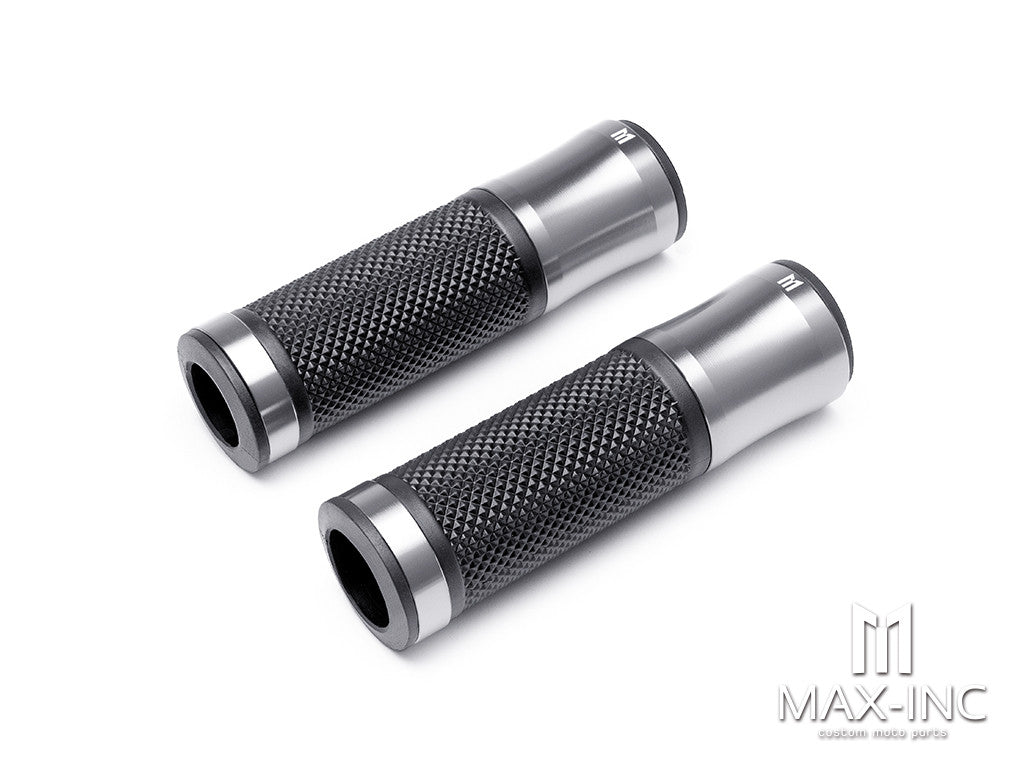 Retro Silver Anodized CNC Machined Aluminum / Rubber Hand Grips - 7/8" (22mm)
