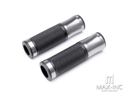Retro Silver Anodized CNC Machined Aluminum / Rubber Hand Grips - 7/8" (22mm)