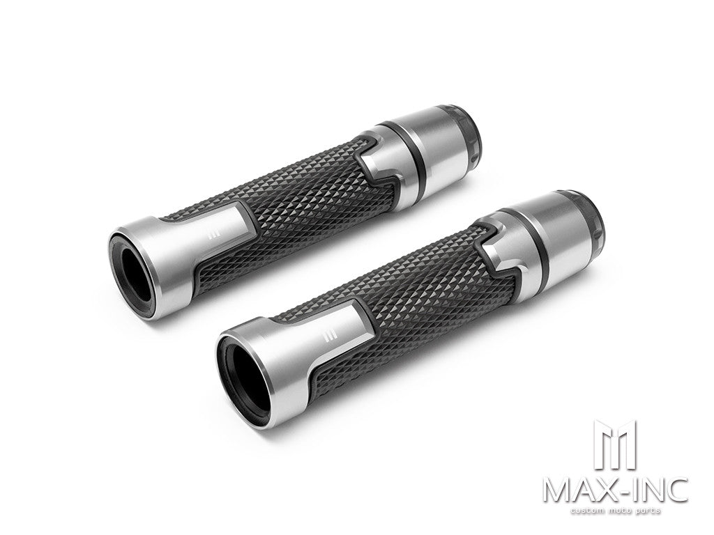 Sportz Silver Anodized CNC Machined Aluminum / Rubber Hand Grips + Bar Ends - 7/8" (22mm)