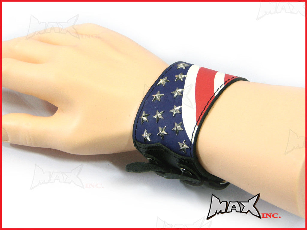 American Flag Bikers Black Wristband - PU Leather