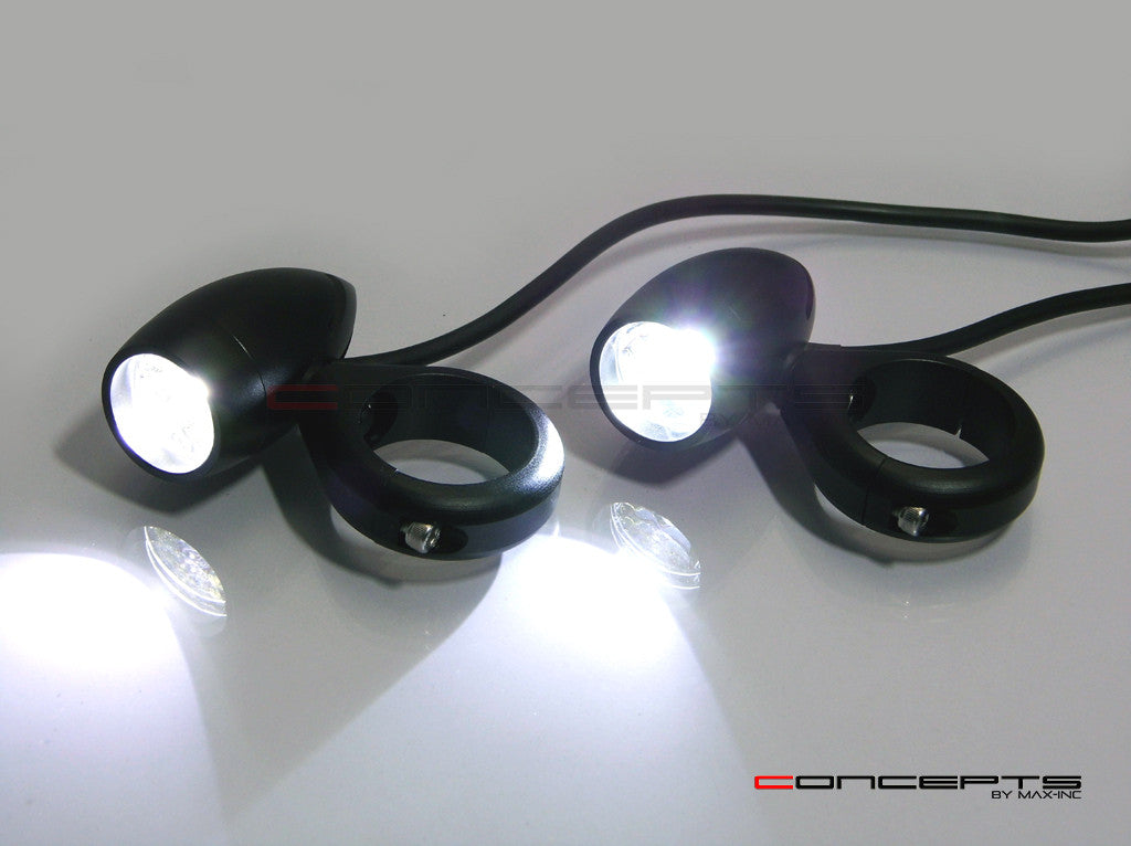 Motorcycle LED spot and fog light kit components