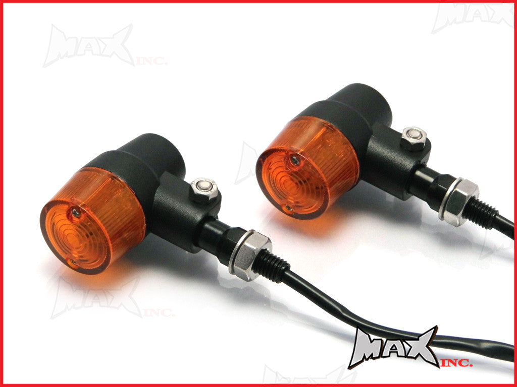 Black Alloy Retro LED Turn Signals / Indicators - Amber Lense