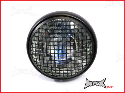 7.7 INCH Matte Black Mesh Grill Metal Headlight - H4 / 55w Halogen Sealed Beam
