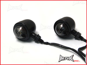 Matte Black Metal Classic Bullet Turn Signals / Indicators - Smoked Lense - Bulb Type