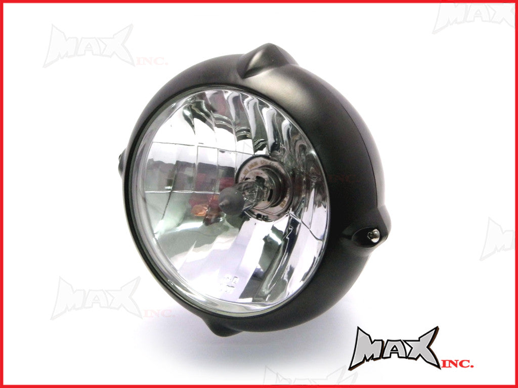 6.7 Inch Matte Black Aluminium Vintage Headlight - 12V 55W Bottom Mount