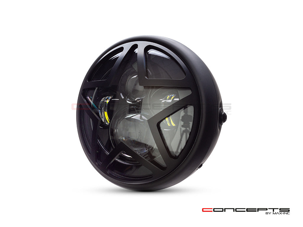 7.7" Matte Black Multi Projector LED Headlight + Big Star Grill Cover