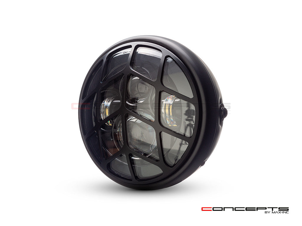 7.7" Matte Black Multi Projector LED Headlight + Spyder Grill Cover