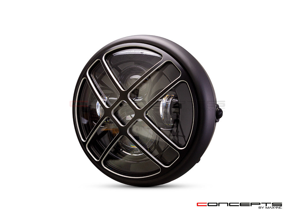 7.7" Matte Black + Contrast Multi Projector LED Headlight + Titan Grill Cover