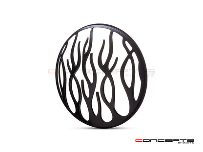 Flame Grill Design 7" Black CNC Aluminum Headlight Guard Cover