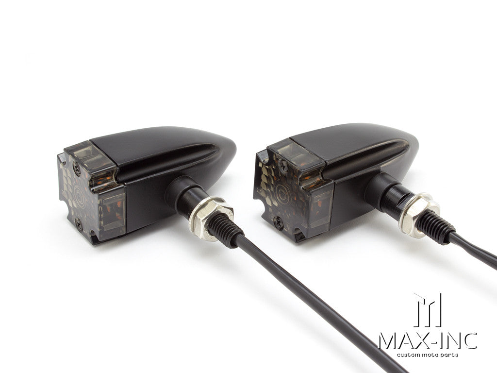 Maltese Cross Black Alloy Custom LED Turn Signals - Smoked Lens