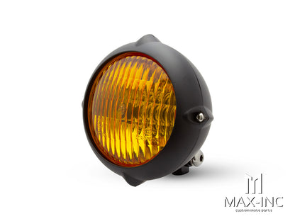 5.5" Black Alloy Vintage Style Headlight - Yellow Lens