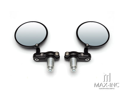 Black Round Alloy Bar End Mirrors - Fits 7/8"(22mm) Bars & Renthal Bars