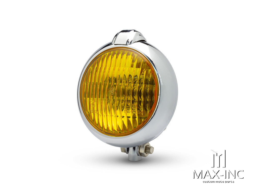 5" Chrome Metal Vintage Style Headlight - Yellow Lens