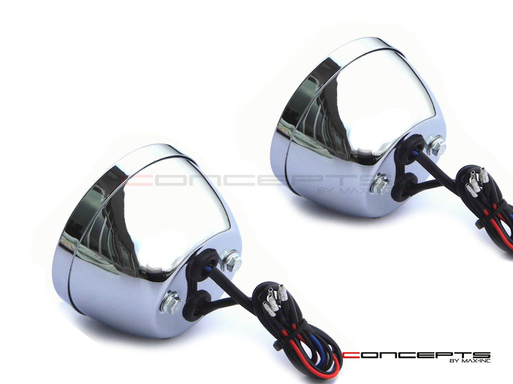 Pair Of Chrome Vintage Style Integrated LED Stop + Tail + Turn Signals - Smoked Lense