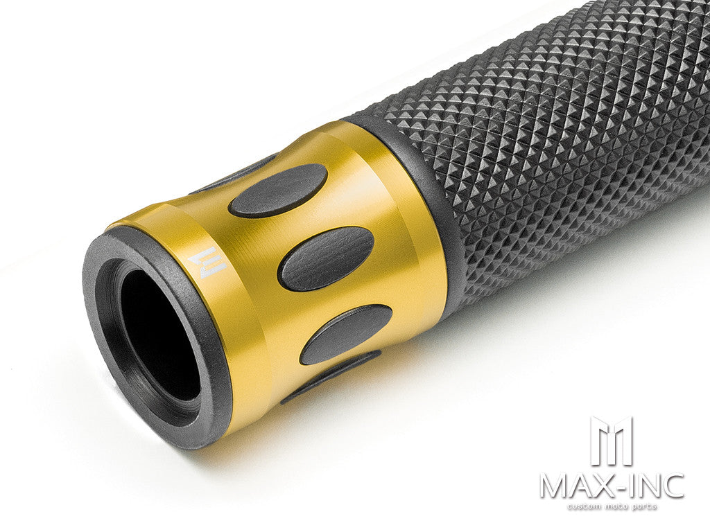 Oval Cut Gold Anodized CNC Machined Aluminum / Rubber Hand Grips - 7/8" (22mm)