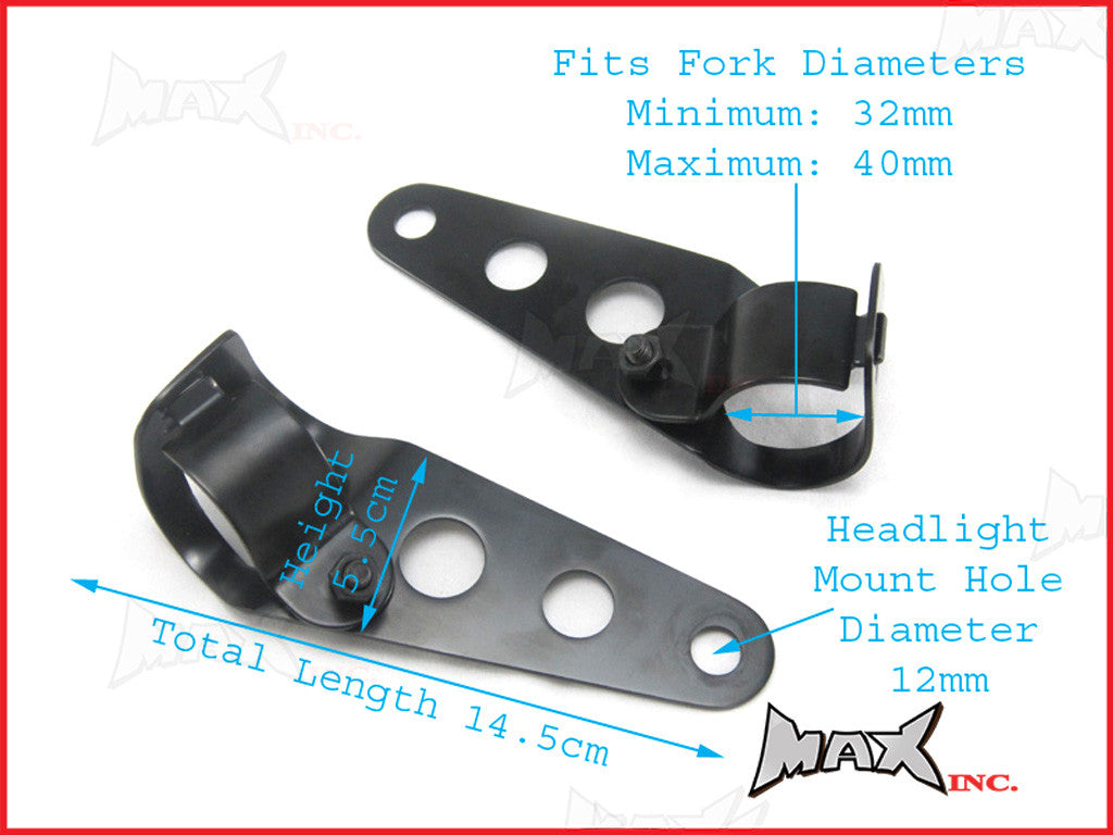 Black Adjustable Universal Headlight Brackets - Fits 32mm-40mm