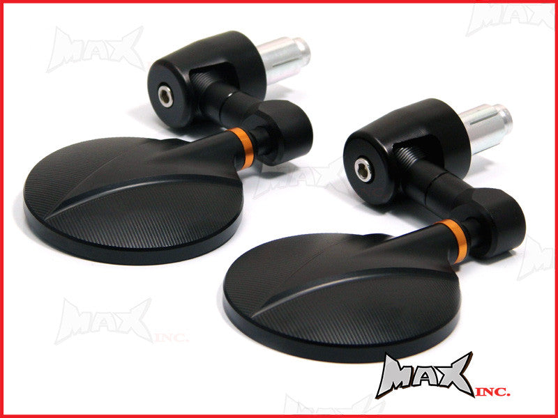 Pair Of Black Round CNC Machined Bar End Mirrors - High Quality