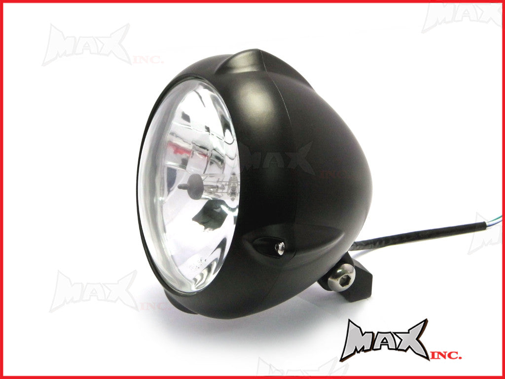 6.7 INCH Matte Black Aluminium Vintage Style Bottom Mount Headlight - 12v / 55w
