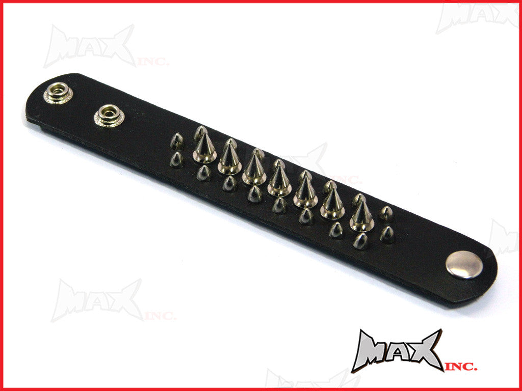 Black Spiked Bikers Wristband - PU Leather