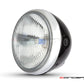 7.7 Inch Gloss Black + Chrome Metal Classic Headlight - H4 55W Halogen, DOT Approved, 6000K Cool White for Cafe Racers, Scramblers, Project Bikes