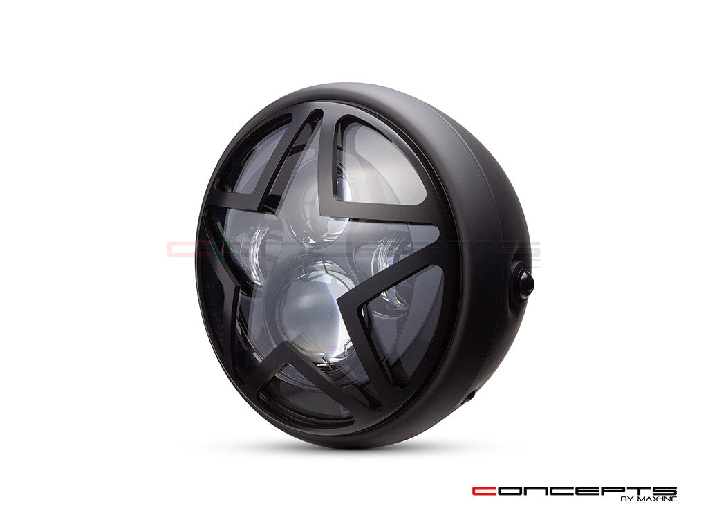 7.7" Matte Black Multi Projector LED Headlight + Big Star Grill Cover