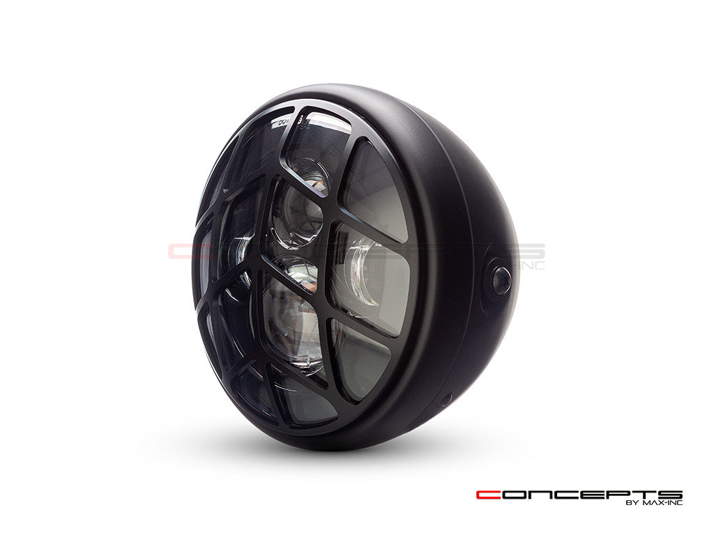 7.7" Matte Black Multi Projector LED Headlight + Spyder Grill Cover