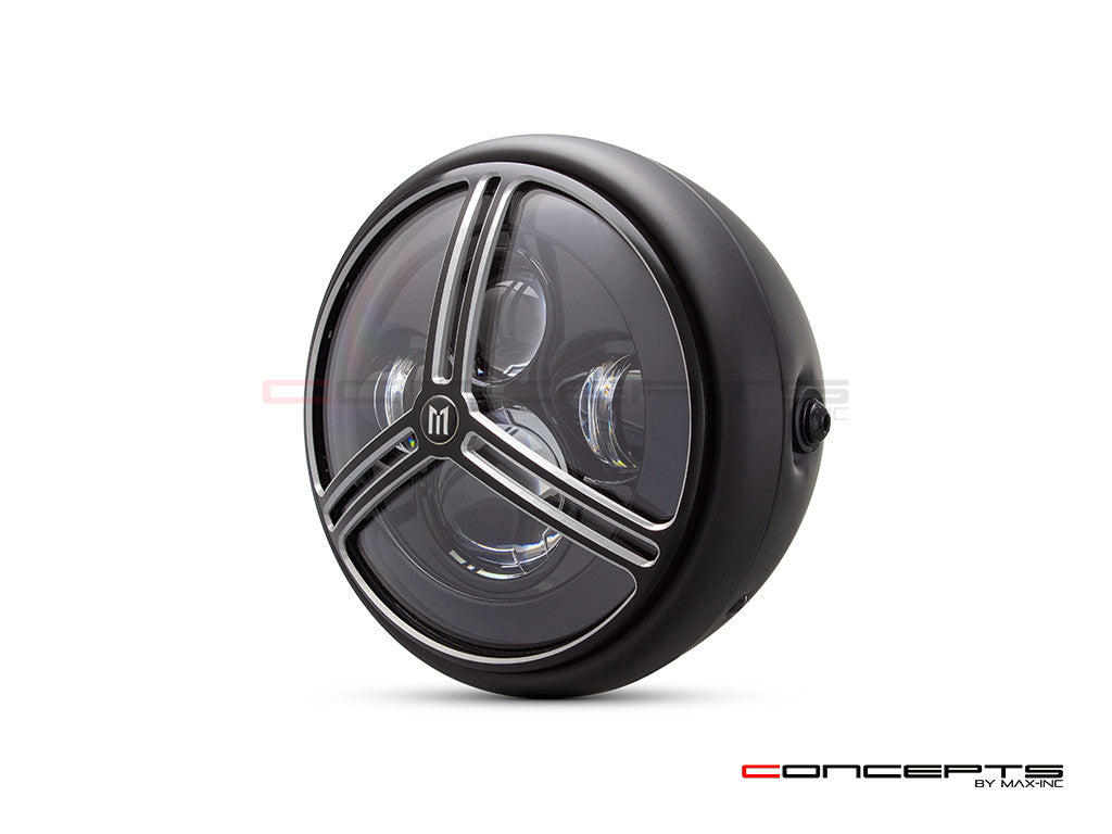 7.7" Matte Black + Contrast Multi Projector LED Headlight + Tri-Pro Grill Cover