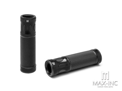 Oval Cut Black Anodized CNC Machined Aluminum / Rubber Hand Grips - 7/8" (22mm)