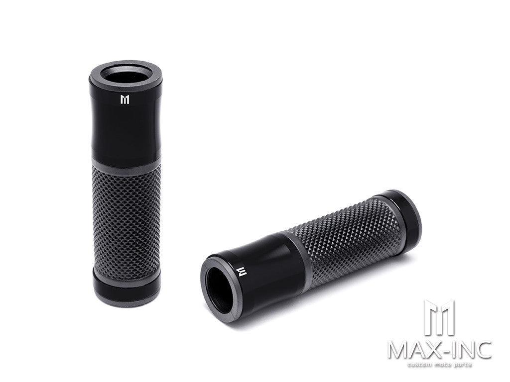 Retro Black Anodized CNC Machined Aluminum / Rubber Hand Grips - 7/8" (22mm)
