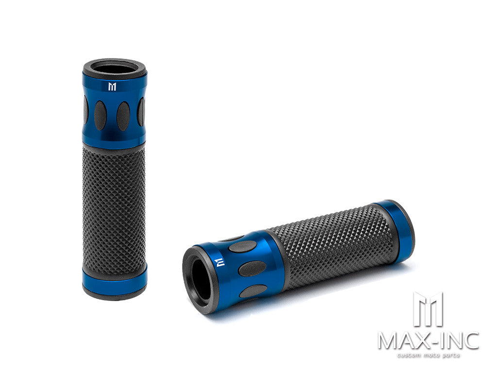 Oval Cut Blue Anodized CNC Machined Aluminum / Rubber Hand Grips - 7/8" (22mm)