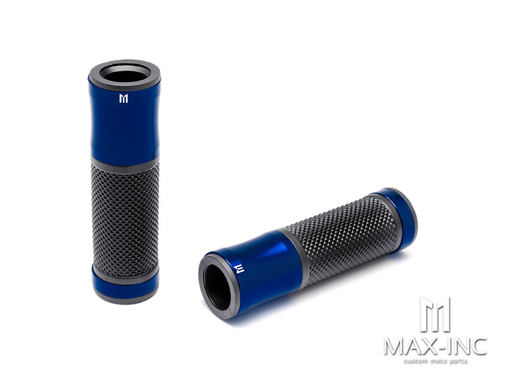 Retro Blue Anodized CNC Machined Aluminum / Rubber Hand Grips - 7/8" (22mm)