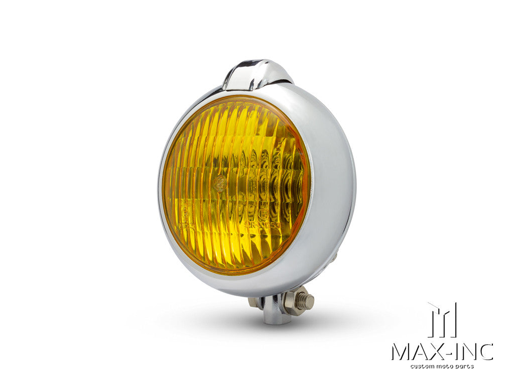 5" Chrome Metal Vintage Style Headlight - Yellow Lens