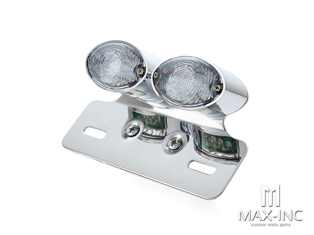 Universal Double Cat Eye Chrome LED Stop / Tail Light - Clear Lens