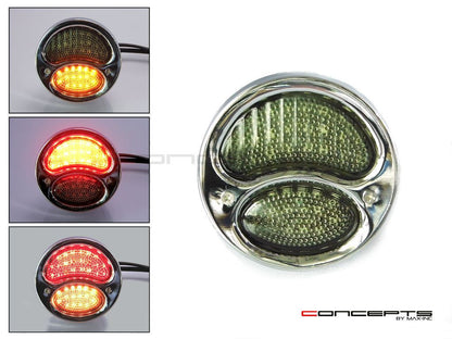 Pair Of Chrome Vintage Style Integrated LED Stop + Tail + Turn Signals - Smoked Lense