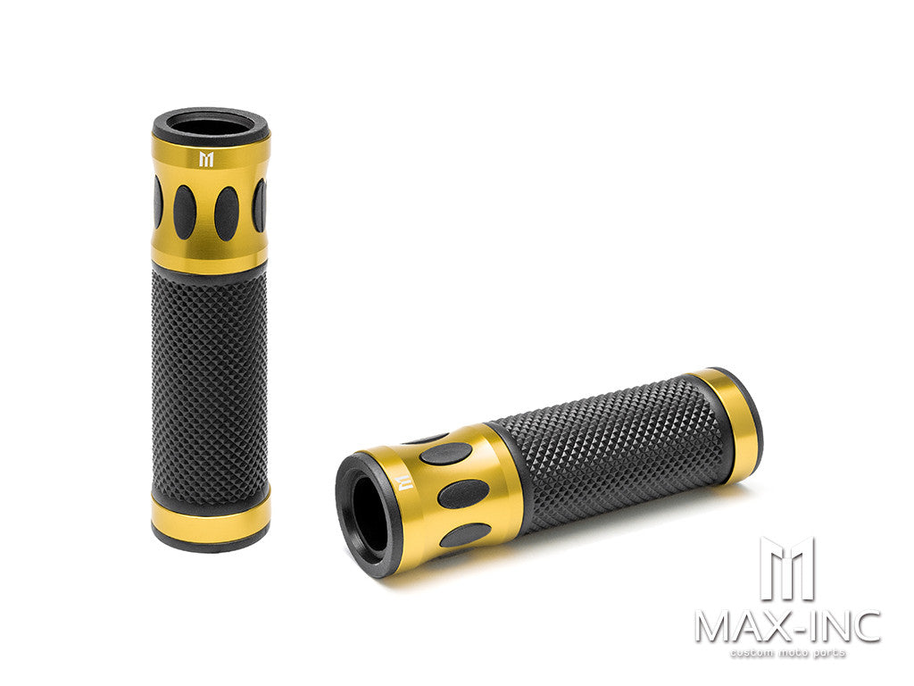 Oval Cut Gold Anodized CNC Machined Aluminum / Rubber Hand Grips - 7/8" (22mm)