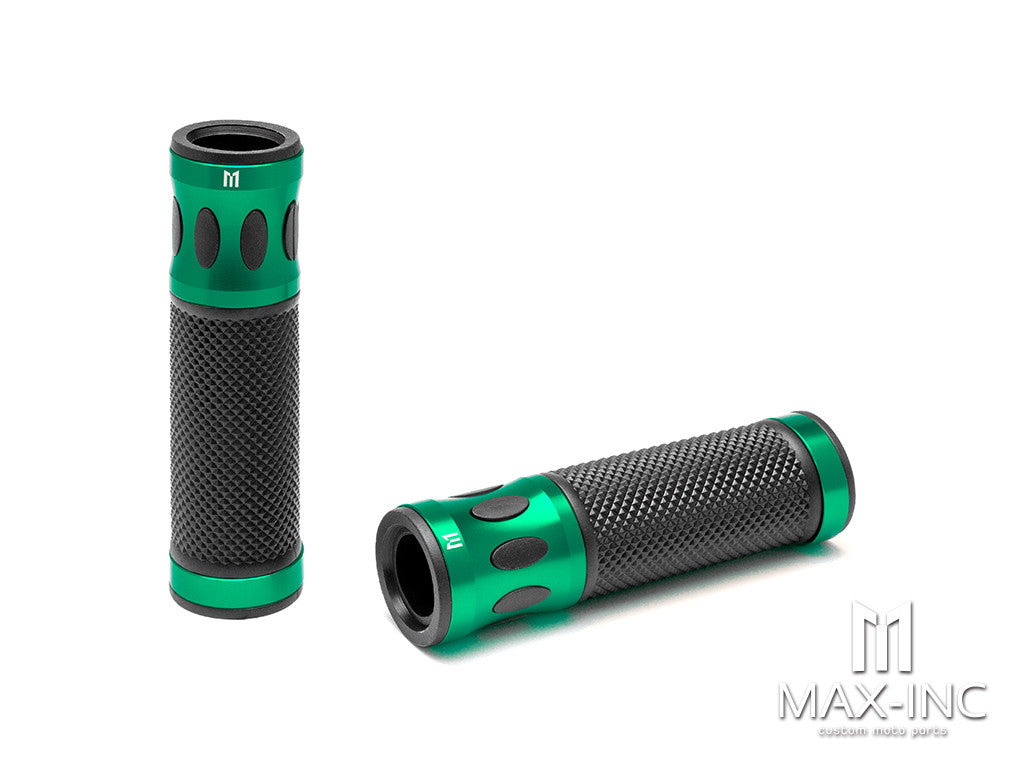 Oval Cut Green Anodized CNC Machined Aluminum / Rubber Hand Grips - 7/8" (22mm)