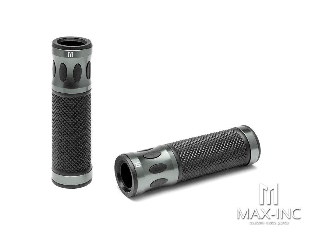 Oval Cut Gun Metal Grey Anodized CNC Machined Aluminum / Rubber Hand Grips - 7/8" (22mm)