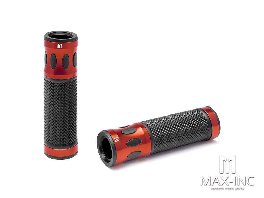 Oval Cut Dark Orange Anodized CNC Machined Aluminum / Rubber Hand Grips - 7/8" (22mm)