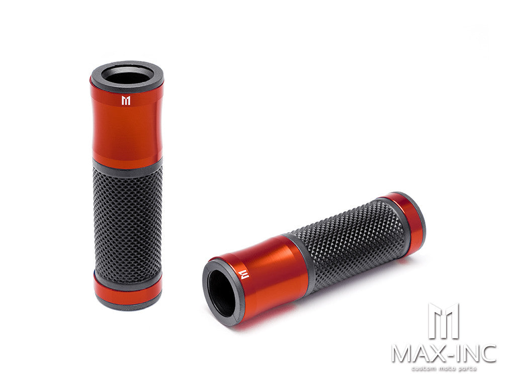 Retro Dark Orange Anodized CNC Machined Aluminum / Rubber Hand Grips - 7/8" (22mm)