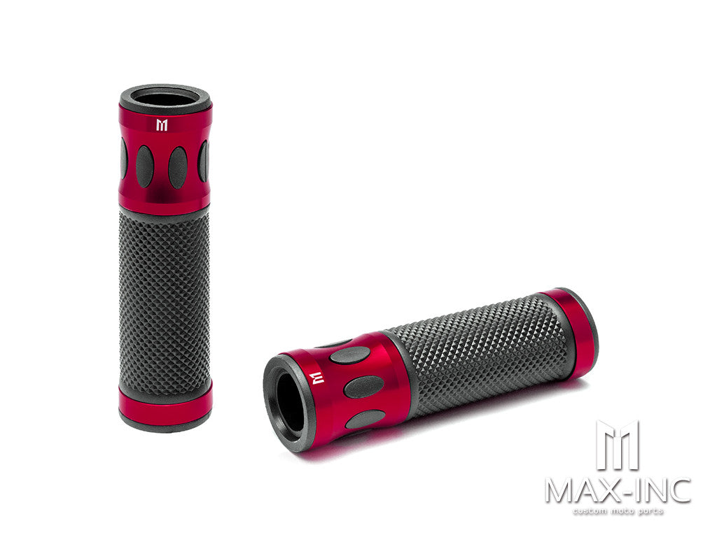 Oval Cut Red Anodized CNC Machined Aluminum / Rubber Hand Grips - 7/8" (22mm)